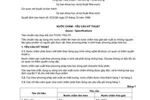 Tiêu chuẩn Việt Nam TCVN 1763:1986 về nước chấm - yêu cầu kỹ thuật do Ủy ban khoa học và kỹ thuật Nhà nước ban hành