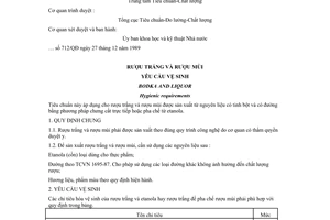 Tiêu chuẩn Việt Nam TCVN 5013:1989 về Rượu trắng và rượu mùi - Yêu cầu vệ sinh do Ủy ban Khoa học và Kỹ thuật Nhà nước ban hành