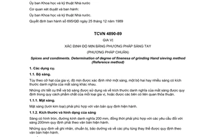 Tiêu chuẩn Việt Nam TCVN 4890:1989 về gia vị - xác định độ mịn bằng phương pháp sàng tay do Ủy ban Khoa học và Kỹ thuật Nhà nước ban hành
