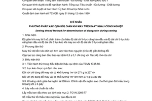 Tiêu chuẩn Việt Nam TCVN 5238:1990 về Chỉ khâu - Phương pháp xác định độ giãn khi may trên máy khâu công nghiệp do Ủy ban Khoa học Nhà nước ban hành