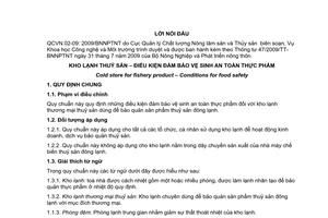 Quy chuẩn kỹ thuật quốc gia QCVN 02-09:2009/BNNPTNT về kho lạnh thuỷ sản - điều kiện đảm bảo vệ sinh an toàn thực phẩm do Bộ Nông nghiệp và Phát triển nông thôn ban hành